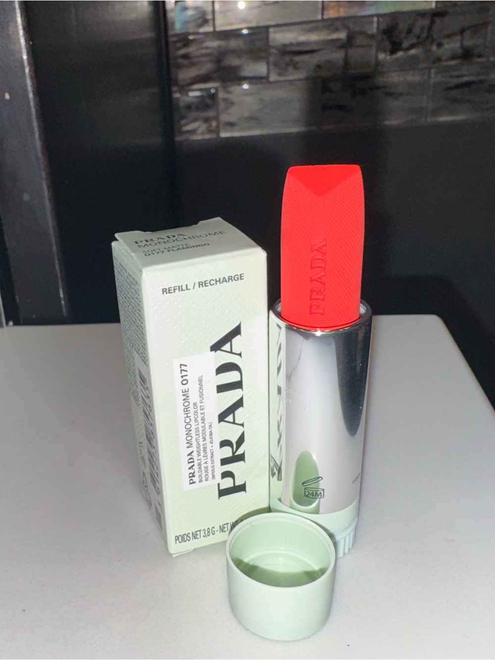 Prada Monochrome Soft Matte Lipstick Refill – O177 Flamingo - Picture 7 of 8